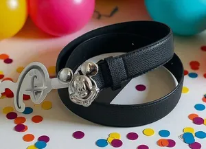 DISNEY Mickey Mouse Women's Silver Black Logo Belt Size Small NEW NWT thumbnail 1