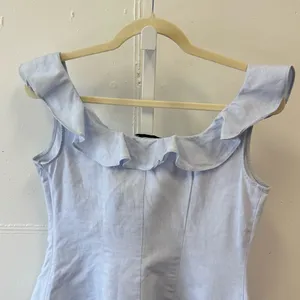 🍁 Lewit Linen Cotton Lace Up Ruffle Sleeveless Blouse Summer Boho Light Blue Sm thumbnail 5