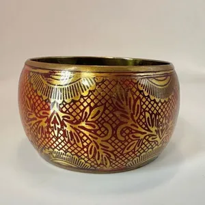 Red and gold tone wide brass bangle bracelet thumbnail 7