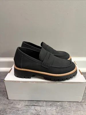 Black Suede-Like Lug Sole Penny Loafers EU 38 New in Box thumbnail 4