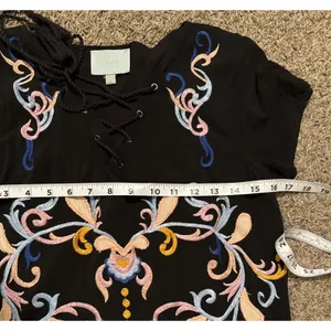 Skies Are Blue Dress Size Small Black Embroidered Shift Boho‎ Floral Feminine thumbnail 12