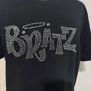 Bratz Women Black Silver‎ Rhinestone Bling Spell Out Retro Y2K Style Top XL thumbnail 2