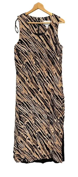 Vintage Sheri Martin Size 12 Dress Shift Sleeveless Side Slits Geometric‎ Long thumbnail 1