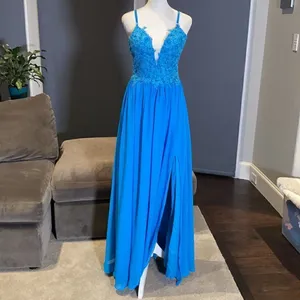 Women’s Blue Prom Party Dress Full Length with Leg Slit 4 **READ DESCRIPTION thumbnail 8