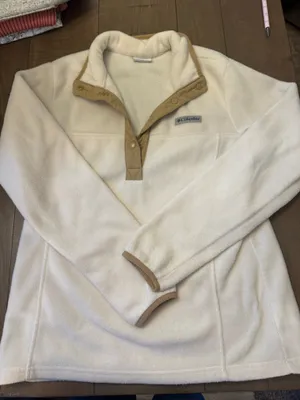 Columbia Size Small Women's Fleece Pullover Quarter Snap Cream Beige Trim thumbnail 1