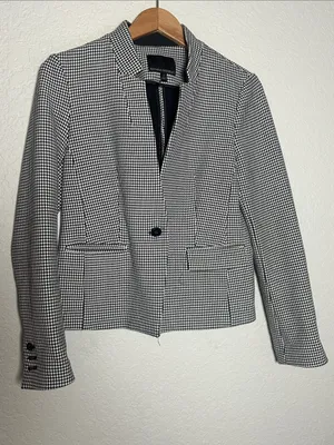 NEW Banana Republic Black White Houndstooth Cropped Blazer Classic Preppy Size 4 thumbnail 1