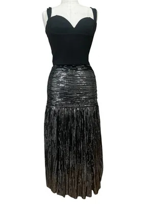Sabina Musayev Lolite Drop Waist Sparkly Midi Skirt in Black Size X-Small Party thumbnail 3