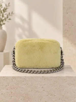 Marc Jacobs Luxe Snapshot Yellow Faux Fur Camera Bag Crystal Logo NWT thumbnail 4