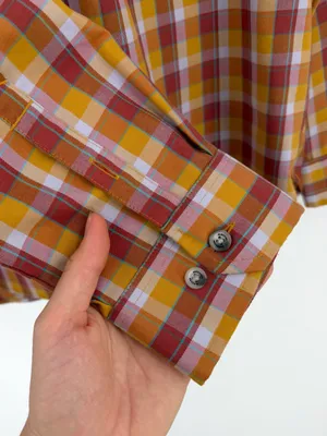 DULUTH TRADING CO Women's AKHG Midnight Sun Shirt Red Yellow Orange Plaid XL thumbnail 4