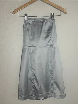 Lulus Silver Satin Strapless Dress Mystery Woman Evening Sexy Date Night Party thumbnail 3
