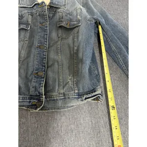 Mossimo Denim Vintage Y2K Distressed Cropped Jean Jacket Women's Sz L thumbnail 8