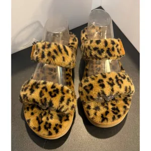 Koolaburra by UGG 10 Furr-Ah Slide Sandals Slippers Cheetah Faux Fur Buckle thumbnail 5