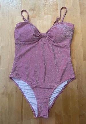 Betsey Johnson Barbie Pink Metallic Glitter Shimmer One Piece Swimsuit thumbnail 1