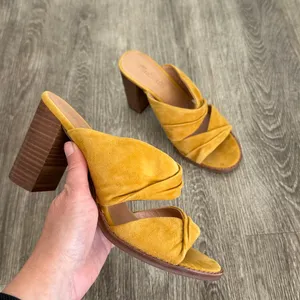 Madewell Sari leather suede crisscross block heel sandals mustard yellow 7.5 thumbnail 3