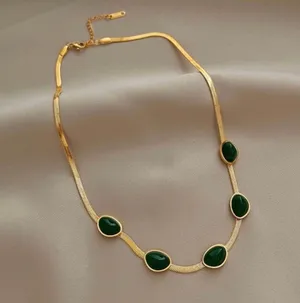 18K Gold Plated Emerald Chain Necklace for Women,Luxury Emerald Necklace thumbnail 3