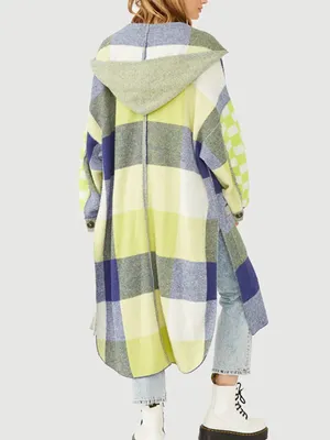 Free People South Bend Cardi Plaid Hooded Duster M NWOT thumbnail 3