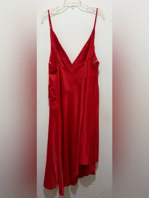 ASOS DESIGN Satin Cami Drape Midi Dress With Asymmetrical Hem Red Size 14 NWT thumbnail 3
