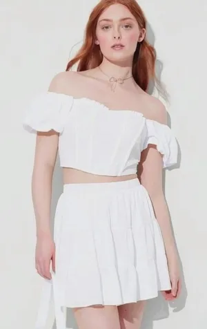 Wild Fable XXS White Eyelet Corset Top Puff Sleeve Cottagecore Coquette Summer thumbnail 1