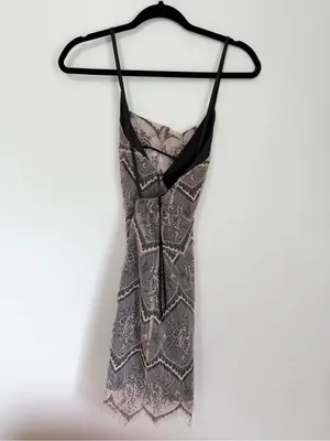 Free People Pink Lace Black Satin Cut Out Halter Dress size 4 thumbnail 2