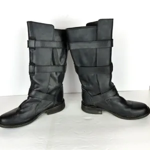 Steve Madden Buck Boots Womens 7.5 Black Leather Triple Buckle Moto Biker Y2K thumbnail 9
