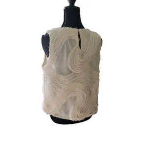 Textured Art Top | Cream Sleeveless Fringe Top | Boho Minimalist | S/M thumbnail 5