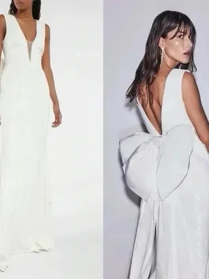 Rebecca Vallance Davina Bow Wedding Gown Ivory Mermaid Sequin Dress Sz 6 NWT thumbnail 4