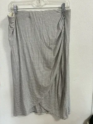 Max Studio Striped Black and White Midi Skirt ruched waist XL thumbnail 2