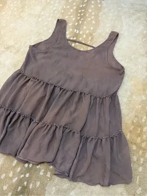 Wave Zone 2X/3X Brown Mineral Wash Tiered Ruffle Dress Boho Lagenlook thumbnail 3