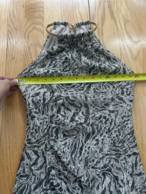 Xscape Size 6 Zebra Print Sequin‎ Halter Bodycon Cocktail Dress Gold Choker thumbnail 8
