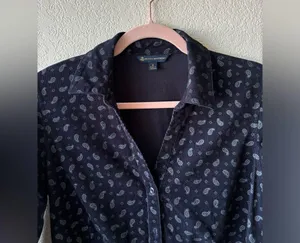 Brooks Brothers Dress Womens Black Paisley Corduroy Belted Button Front Size S thumbnail 4