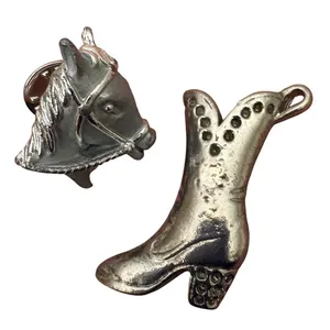 Vintage Silver Tone Western Horse Head Lapel Pin and Cowboy Boot‎ Brooch Set thumbnail 1