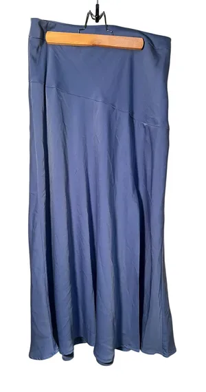 Banana Republic Women's Size 8 Satin Midi Skirt A-Line Blue Slit Front Zip Side thumbnail 1