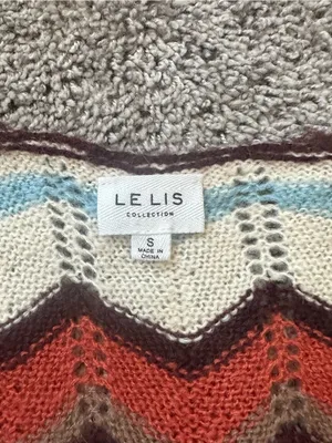 Le Lis Multicolor Chevron Lace-Up Cardigan in Cream, Rust, Burgundy & Light Blue thumbnail 5