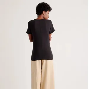 Quince 100% Organic Cotton Slub Crewneck Tee in Black medium thumbnail 2
