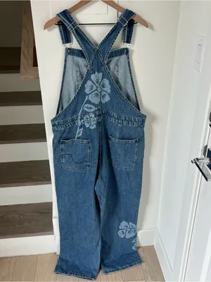 Free People We The Free Ziggy Printed Overalls in Ocean Blue Combo NWT thumbnail 4