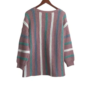 Davi & Dani Women Cozy Tunic Sweater Large Rose Striped Chunky Knit Boutique‎ thumbnail 2
