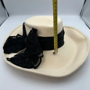 Vintage Joe Bill Miller Wool‎ Hat Cream Black Lace Bow Derby Dress Hats Made USA thumbnail 10