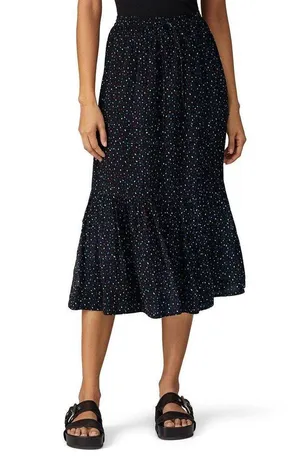 Coach Tiered Snap Aline Midi Skirt Sz.0 Stretch Waist - Dots Black Multicolor thumbnail 13