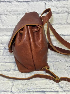 Portland Leather Goods Bucket Backpack Brown Full Grain Leather Drawstring Bag thumbnail 7