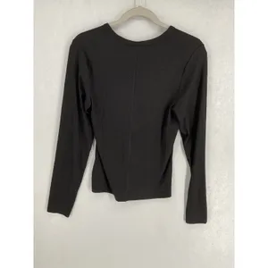 Gap Women Top Long Sleeve Ribbed Scoop Neck Black Large thumbnail 3