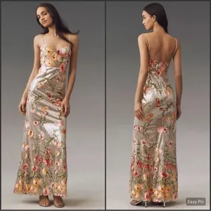 Mac Duggal 68896 Silver Sleeveless Bustier Floral Applique Gown thumbnail 2