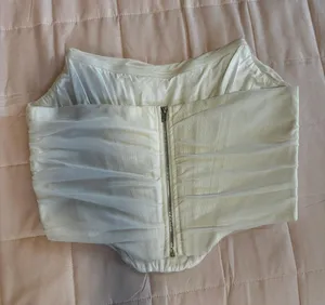 Women's Vintage Strapless Open Back Boned Mesh Bustier Zip Back Corset Bodyshaper Crop Top thumbnail 2