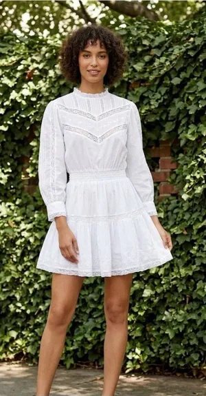 NWT LoveShackFancy x Target Talulah in White Pintuck Yoke Lace Trim Dress XS thumbnail 1