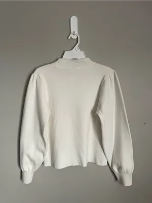 MANGO Cream Mock Neck Puff Sleeve Sweater Sz L thumbnail 5