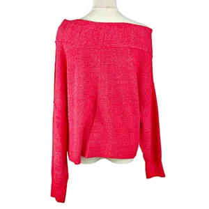 Free People Alana Linen Blend Cable Knit Off Shoulder Sweater Red MEDIUM thumbnail 3