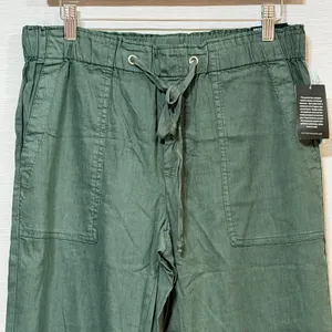 Kut from the Kloth Rosalie Relaxed Drawstring Pant Olive Green Linen Blend M NEW thumbnail 5
