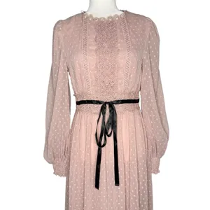 Prairie Dress Maxi S‎ Lace Swiss Dot Ribbon Cottage Romantic Sheer Bishop Sleeve thumbnail 2