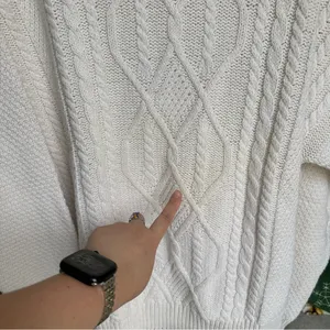 Vintage 90s Fisherman Style Cable‎ Knit Turtleneck Sweater Ivory Cotton USA L thumbnail 8