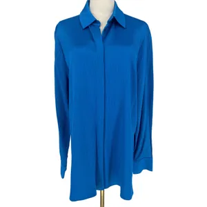 Kobi Halperin Bella Ocean Blue Satin Oversized Button Down Shirt Size M thumbnail 4