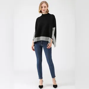 PINK LILY BLACK STRIPED OVERSIZE KNIT CAPE SWEATER - NWOT Size Small thumbnail 2